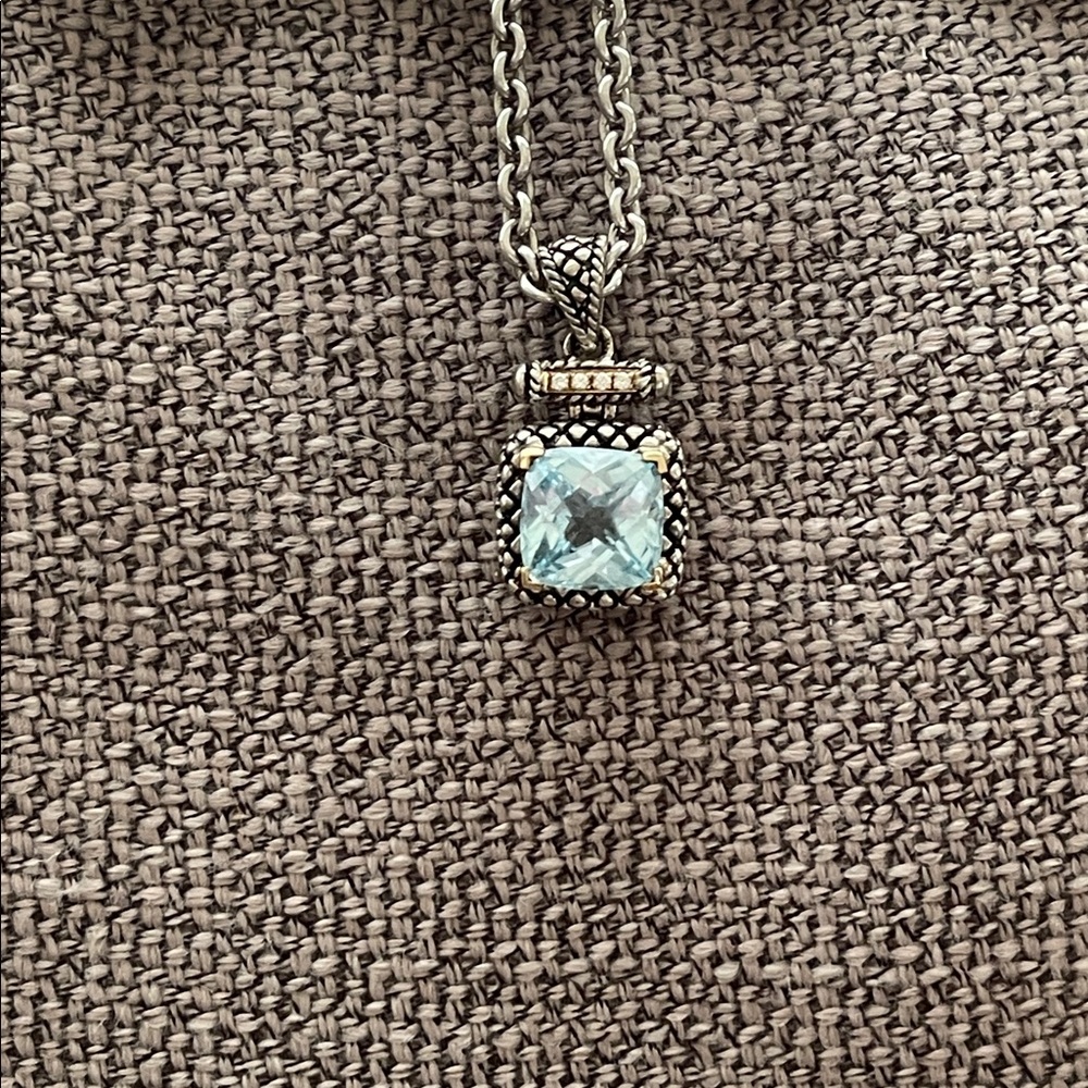 Andrea Candela Sterling necklace with blue topaz, diamonds 18k - like Yurman - Picture 3 of 8